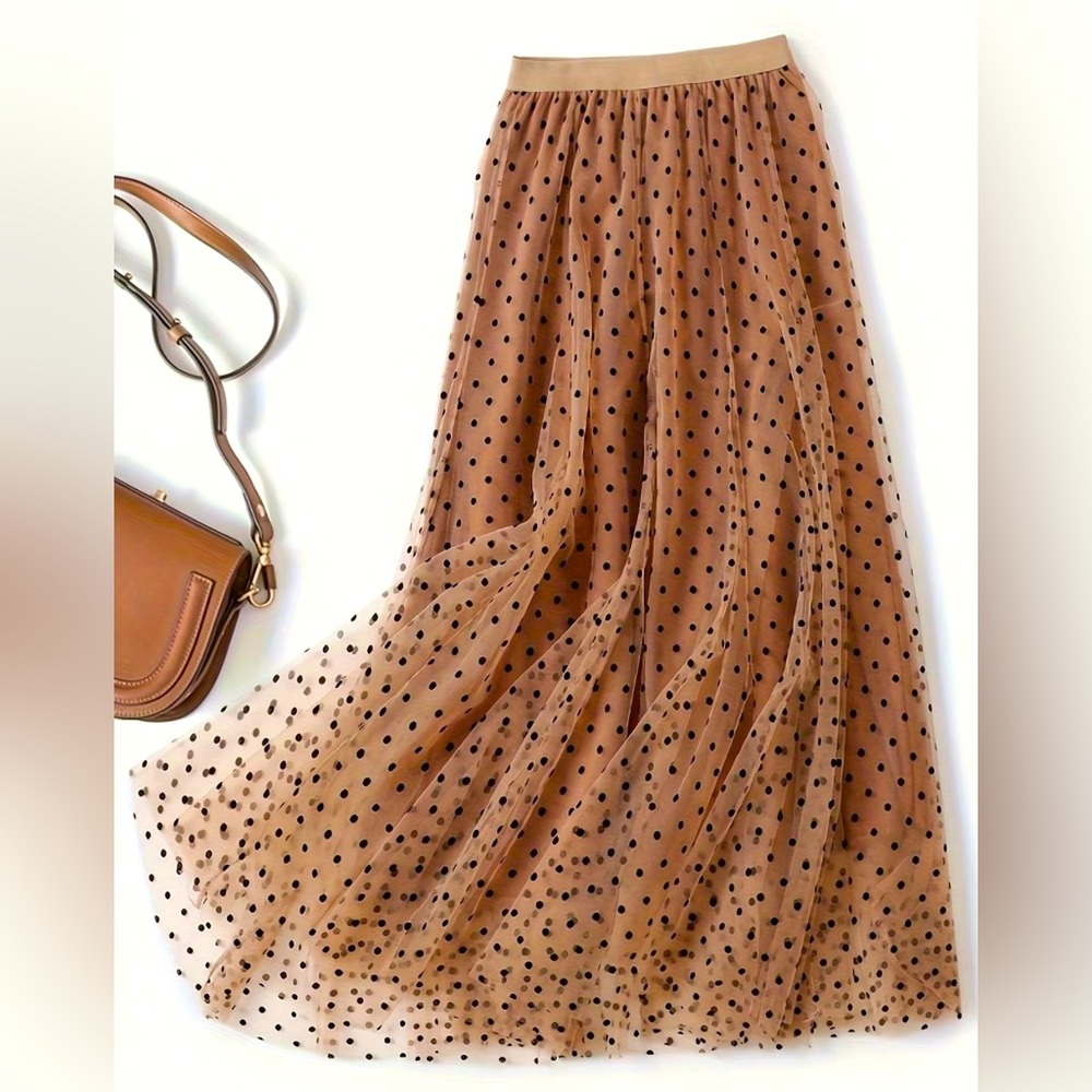 Polka Dot, Mesh Ruched, A-line Skirt
